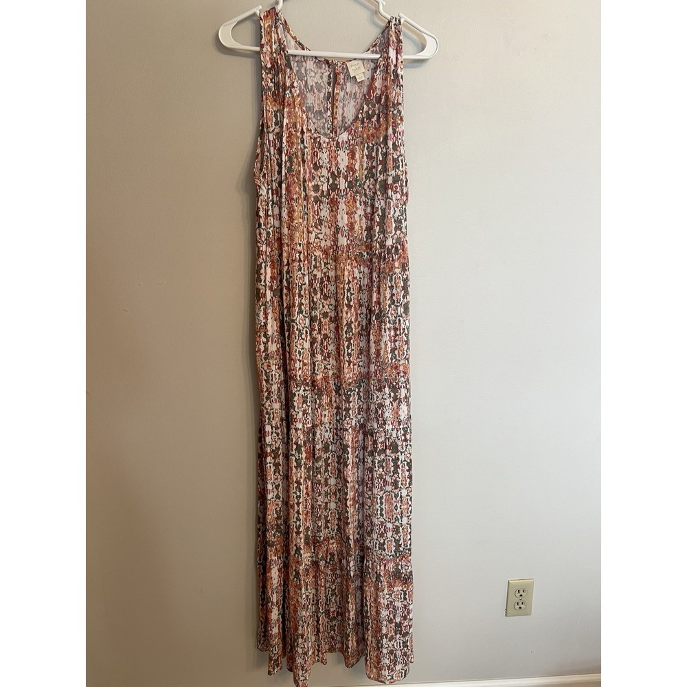 Evereve Maxi Dress Women's Size L Roan + Ryan Sadie Tiered Sleeveless Floral
